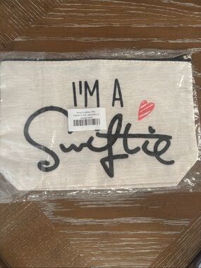 I'm A Swiftie Canvas Zip Pouch - Off- White with Black Script and Pink Heart